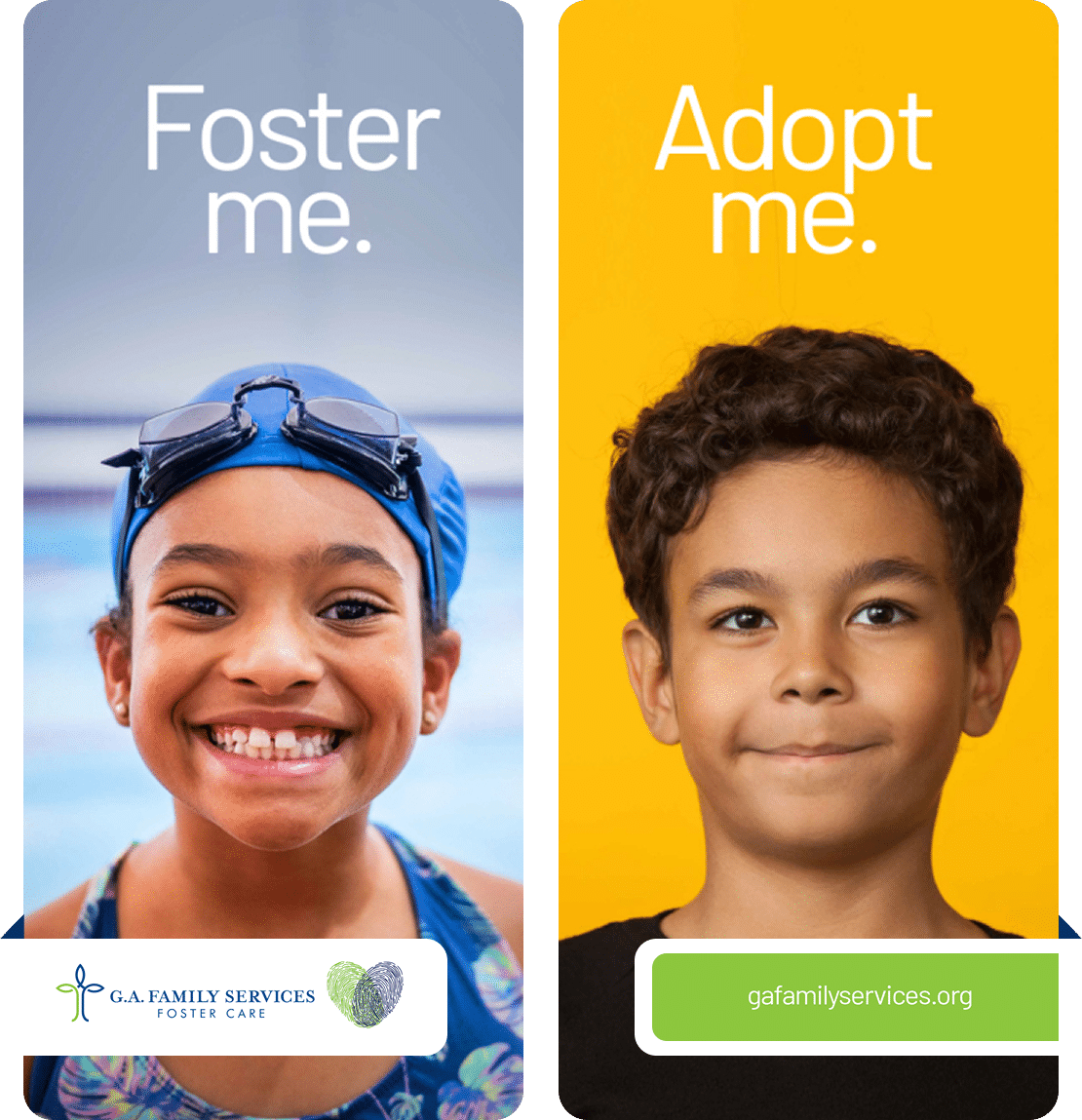 Graphic with two children and the text Foster Me Adopt Me